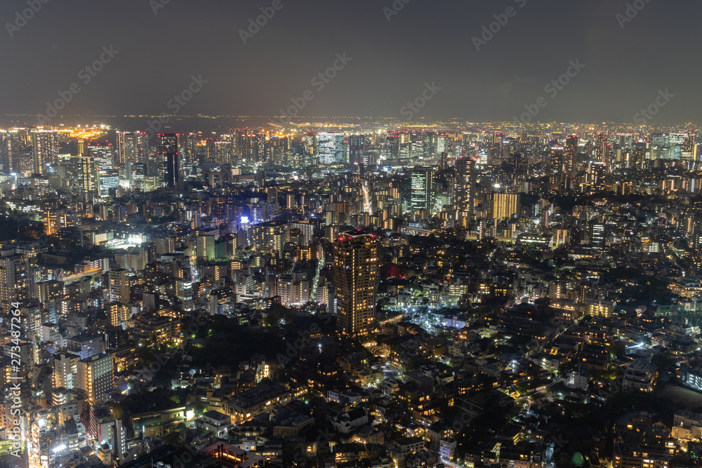 Streets of Night Tokio from Above with majic nightlights all around.
