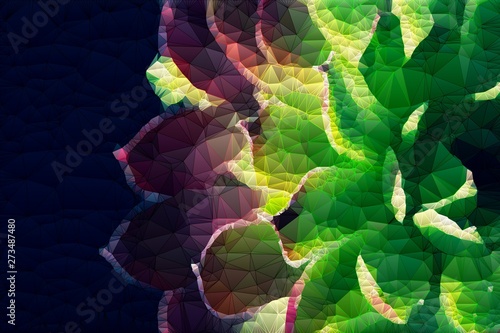 Abstract background with geometric design. Digital futuristic element. Technology. Macro flower cactus. Floral wallpaper. Colorful green blue pink red. Dark background.