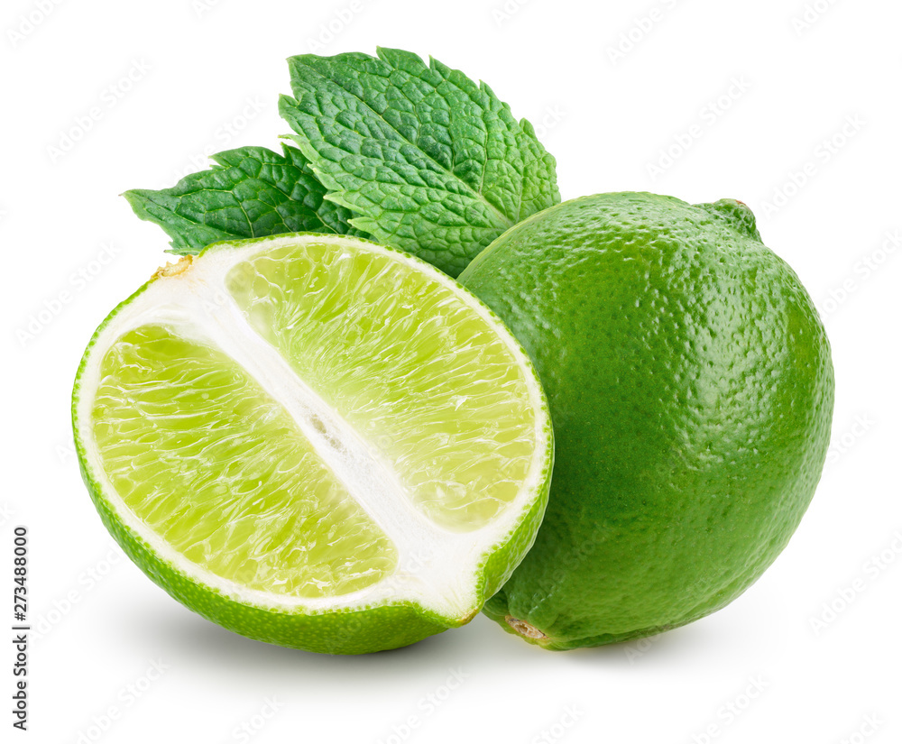 Lime isolated. Lime with mint isolate on white. Lime isolated. Lime with mint isolate on white.