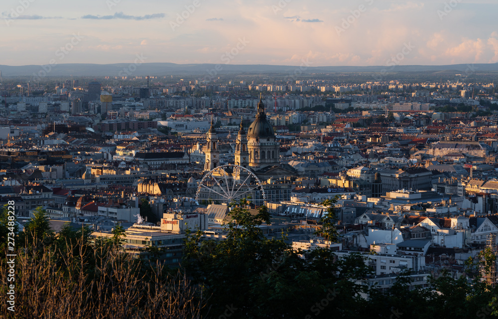 Panoramic Budapest city view in Hungary at summer in sunset