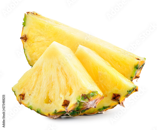 Pineapple slices and a half of pineapple ring. Pineapple isolate on white. Clipping path. Full depth of field.