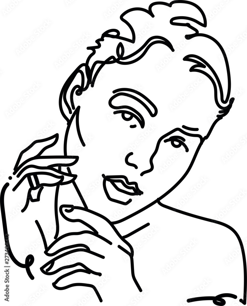 Female line art and sketch black portrait illustration on the white isolated background. Female line art and sketch black portrait illustration on the white isolated background.