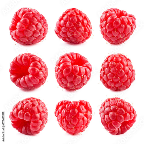 Raspberry isolate. Red berry isolated on white background. Isolated raspberries set