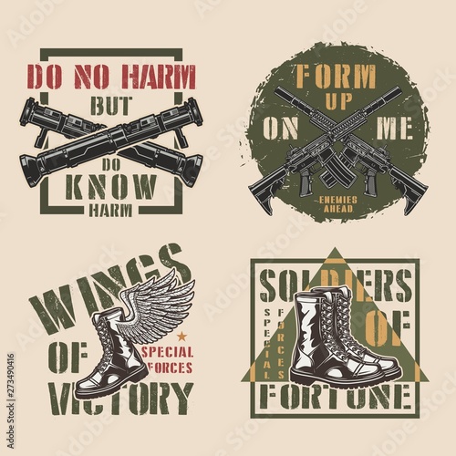 Vintage military colorful labels