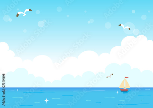 Seascape with yachts and seagulls.Sea background