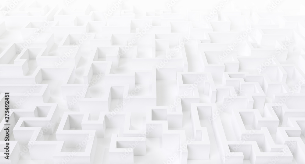 Illustration of a white large maze or labyrinth.3d rendering Illustration of a white large maze or labyrinth.3d rendering