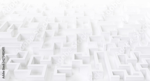 Illustration of a white large maze or labyrinth.3d rendering