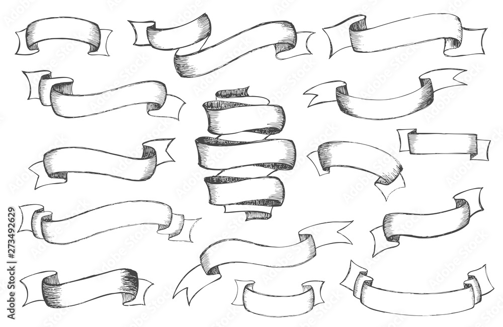 Ribbons banners Hand Drawn. Vector illustration. Ribbons banners Hand Drawn. Vector illustration.