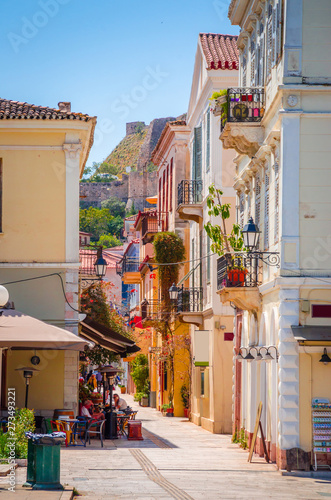 Fototapeta Naklejka Na Ścianę i Meble -  Traditional cozy greek street in city Nafplio, Greece