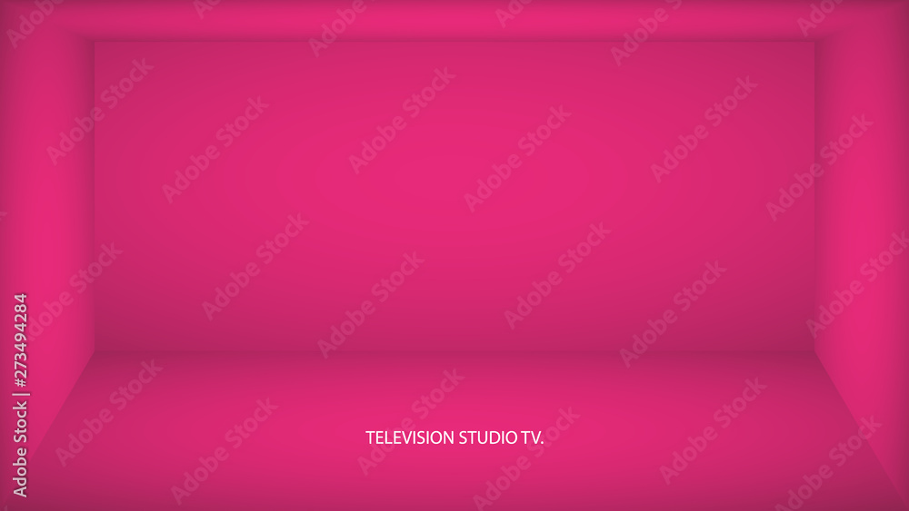 Fototapeta premium Abstract plastic pink empty room, niche with pink wall, floor, ceiling, dark side without any textures, box top view colorless 3d illustration