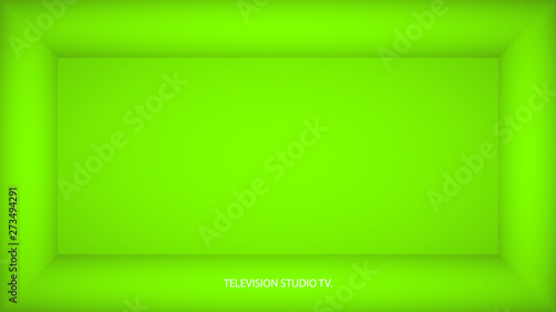 Abstract ufo green empty room, niche with ufo green wall, floor, ceiling, dark side without any textures, box top view colorless 3d illustration