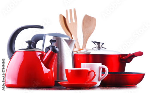 Composition with kitchen vessels, kettles and cups