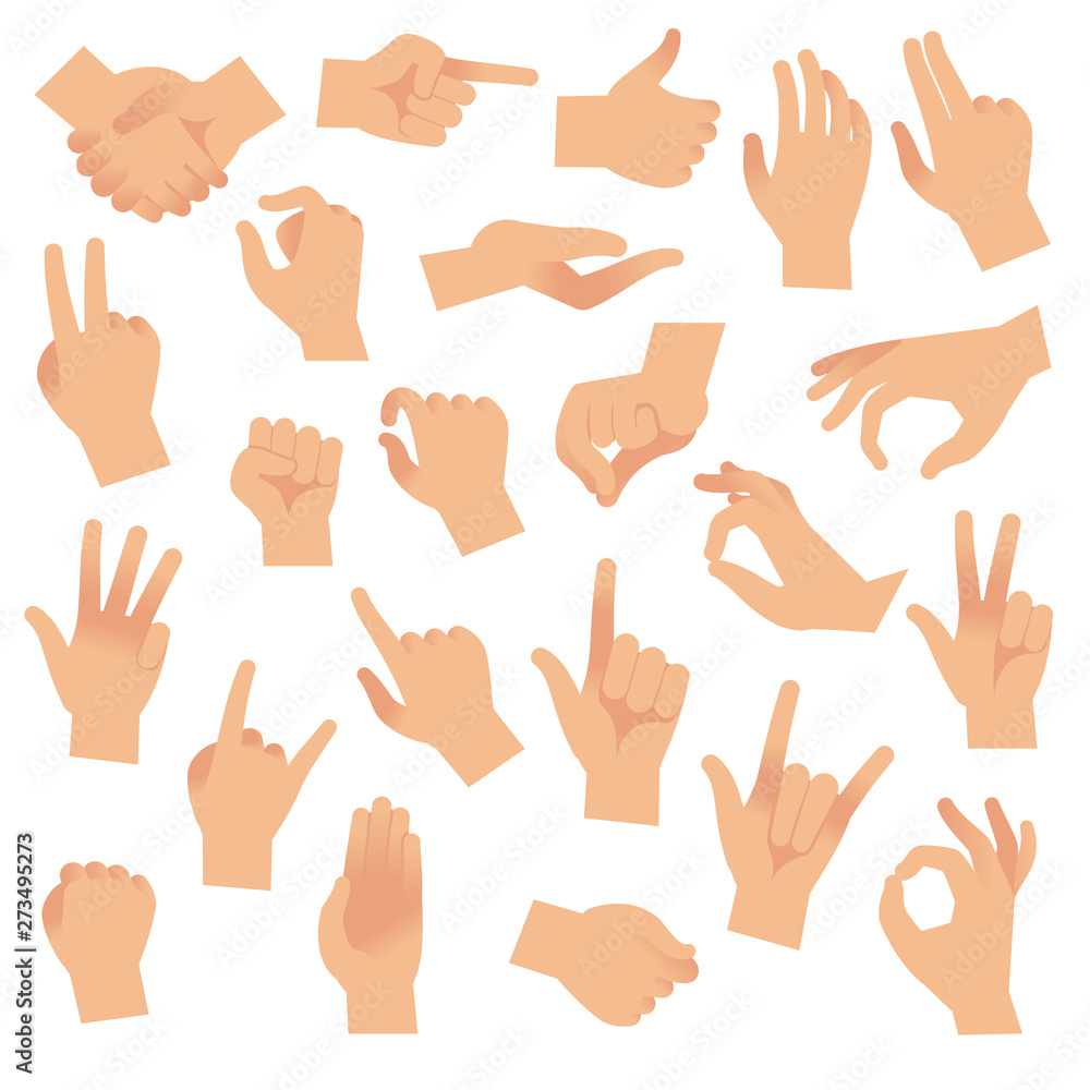 Gesturing hands. Hand with counting gestures, forefinger sign. Open arm showing signal, interactive communication vector set Gesturing hands. Hand with counting gestures, forefinger sign. Open arm showing signal, interactive communication vector set