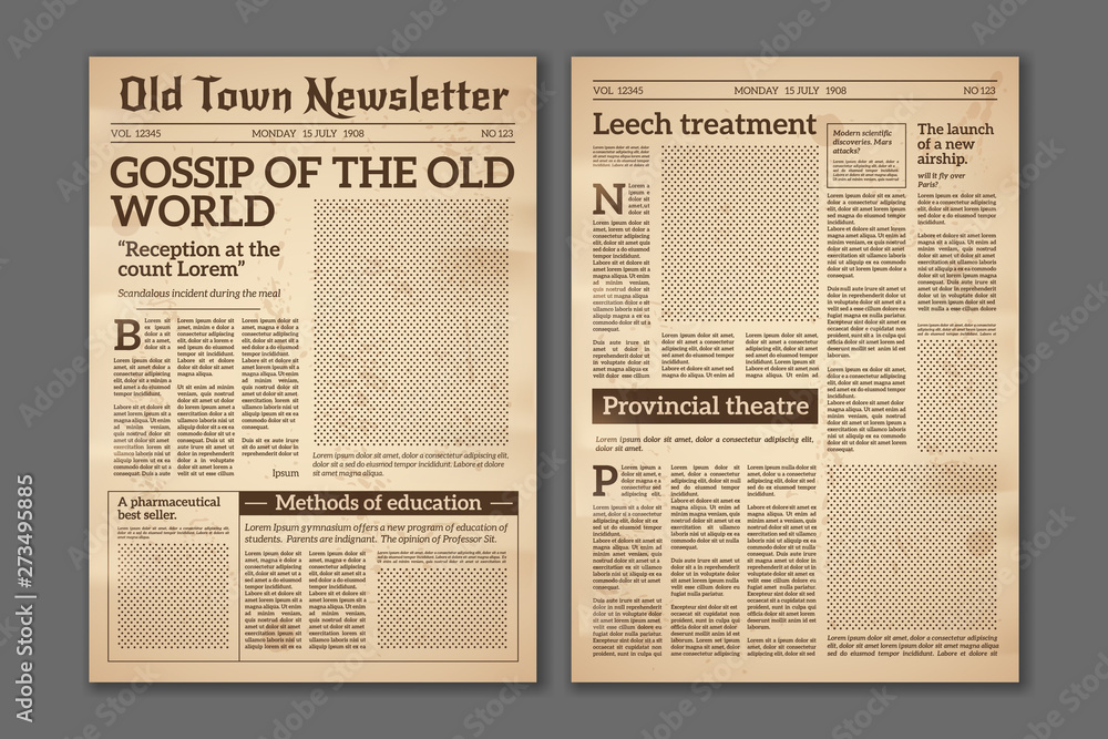 Vecteur Stock Vintage Newspaper News Articles Newsprint Magazine Old Design Brochure Newspaper Pages Paper Retro Journal Vector Grunge Template Adobe Stock