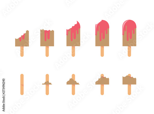 eating icecream strrawberry set for logo design illustration