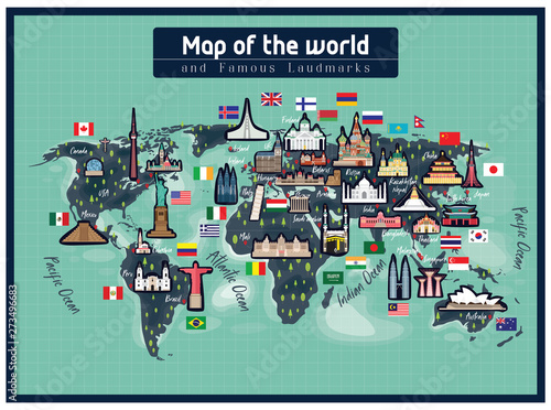 Map of the world famous landmarks vector.
