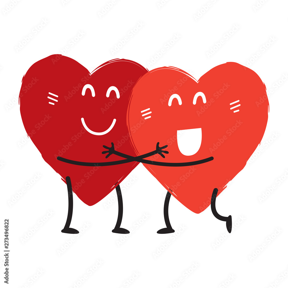 Couple in love concept two cute hearts hugging, vector