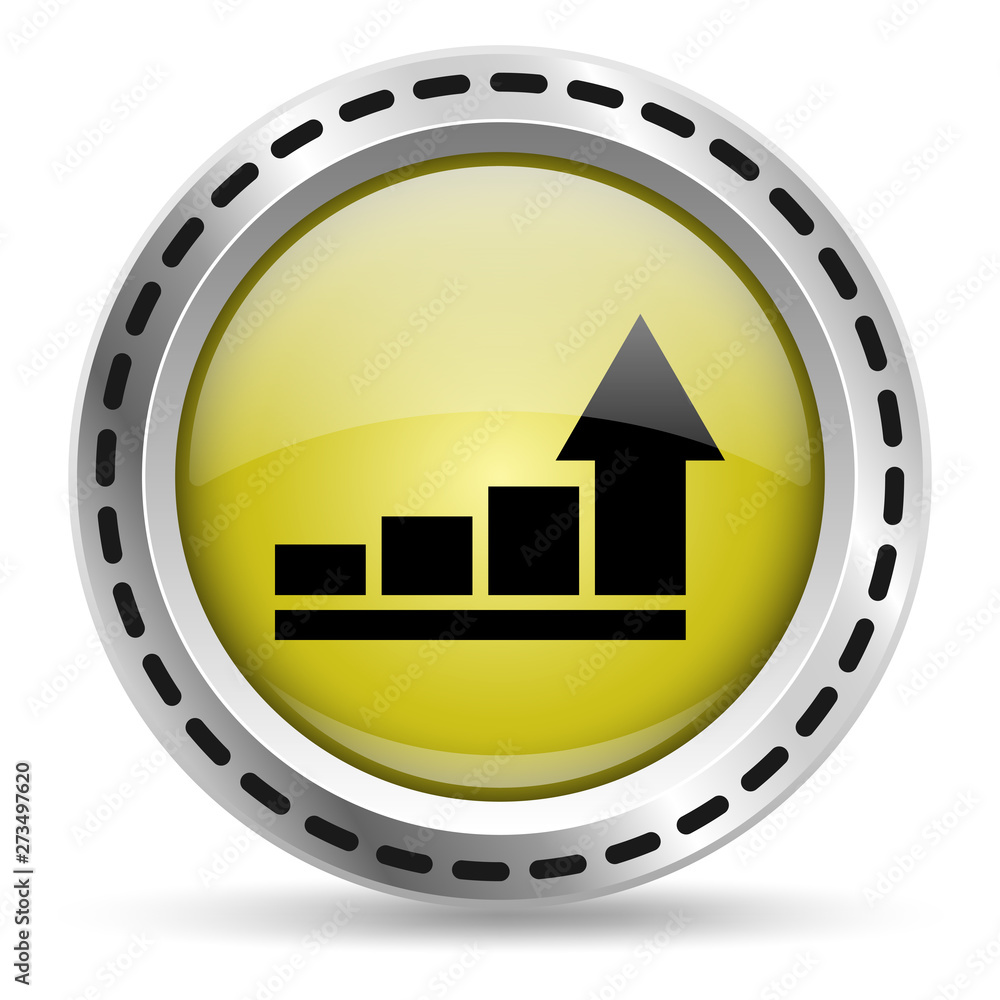 Graph icon. Yellow glossy button for web design. Metal case. Vector. Graph icon. Yellow glossy button for web design. Metal case. Vector.
