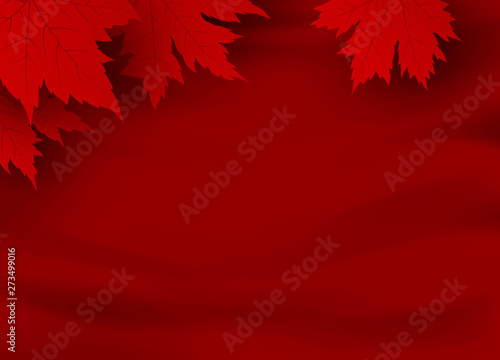 Canada day banner design of red maple leaves on red fabric background with copy space vector illustration