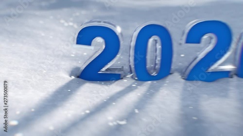 Happy New Year 2020! The camera is moving towards blue 2020 date.