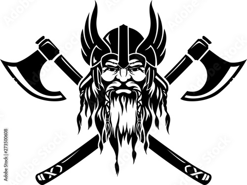 Viking Emblem Head with Crossed Battle Axe