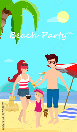 Happy Family at Beach Party Day Time Banner  Flyer