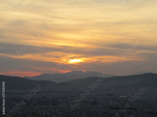 Dusk above the City in Athens, Greece