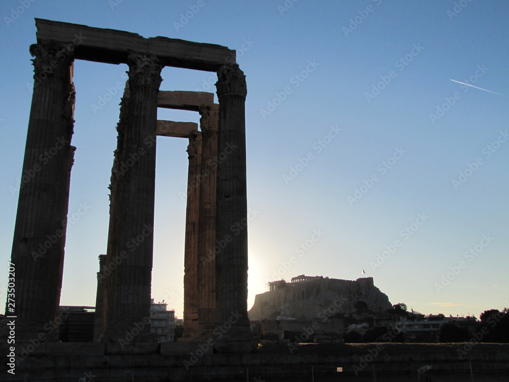 Temple of Olympian Zeus and Acropolis in Athens, Greece