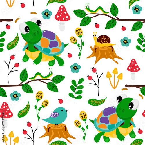 white seamless pattern with colorful turtles - vector illustration  eps