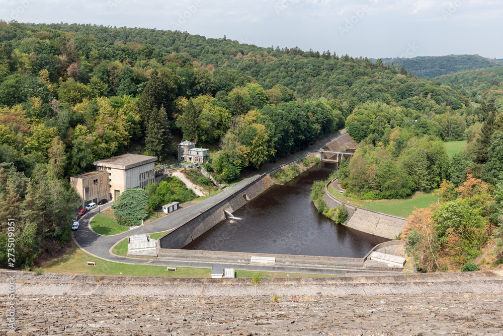 Fototapeta premium Gileppe dam in Belgium with power plant for hydroelectricity energy