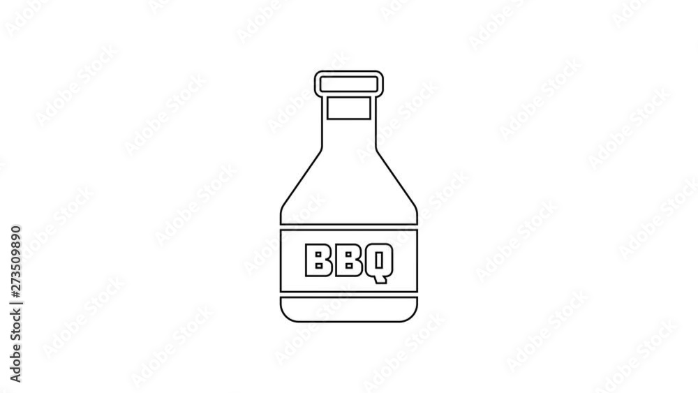 Black Ketchup bottle line icon on white background. Barbecue and BBQ grill symbol. 4K Video motion graphic animation Black Ketchup bottle line icon on white background. Barbecue and BBQ grill symbol. 4K Video motion graphic animation