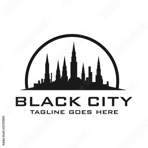 silhouette logo views of city buildings