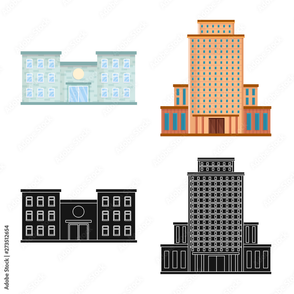 Vector illustration of municipal and center symbol. Set of municipal and estate stock symbol for web.