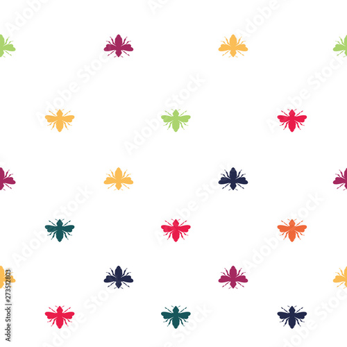 Vector Rainbow Colored Bees Shapes on White seamless pattern background. Perfect for fabric, scrapbooking and wallpaper projects.	