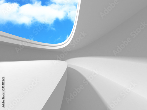 Futuristic White Architecture Design on Cloudy Sky Background