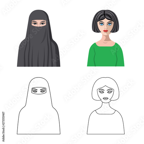 Vector design of hairstyle and profession  sign. Set of hairstyle and character  stock vector illustration.