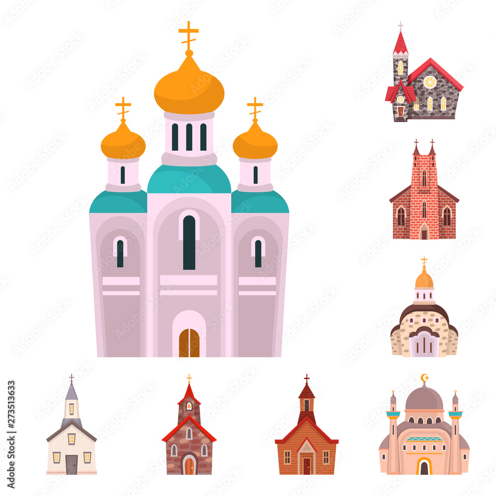 Vector illustration of religion and building icon. Collection of religion and faith vector icon for stock.