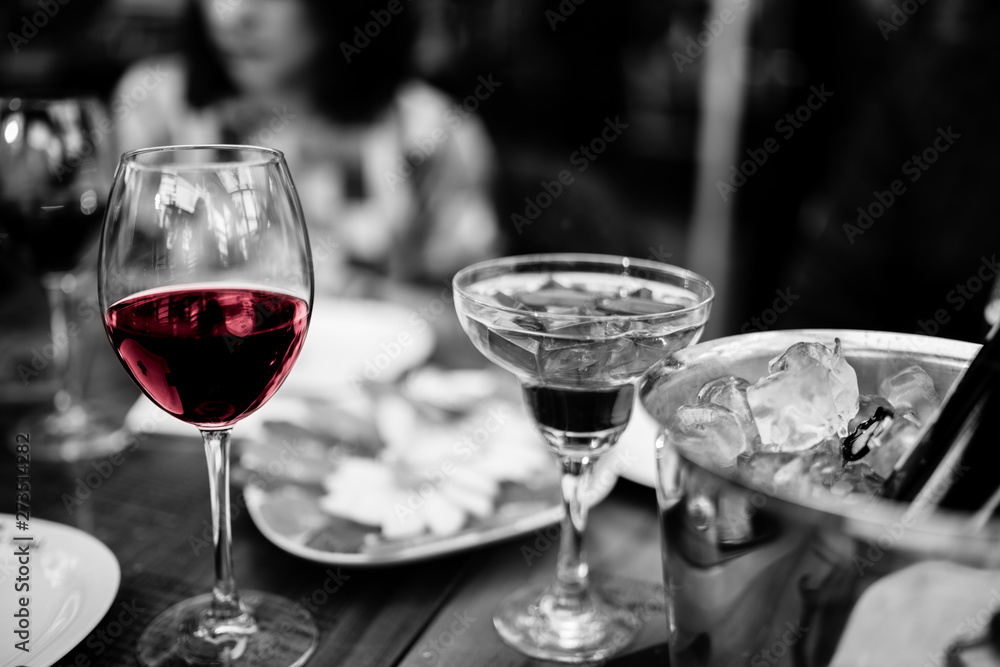 monochrome black and white red wine served romantic joyful table for special days