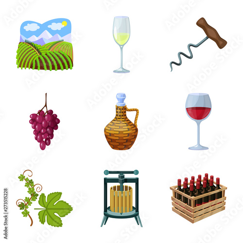 Vector illustration of grape and winery symbol. Collection of grape and manufacturing stock vector illustration.