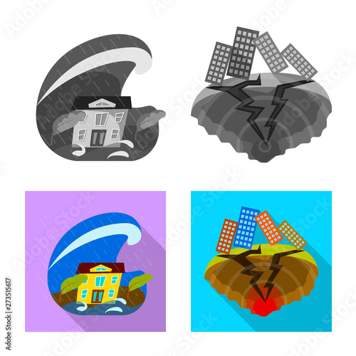 Vector illustration of weather and distress sign. Set of weather and crash stock symbol for web.