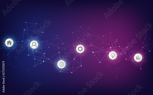 Wallpaper Mural Technical abstract background with connecting dots and lines. Digital technology and communication concept with flat icons. Torontodigital.ca