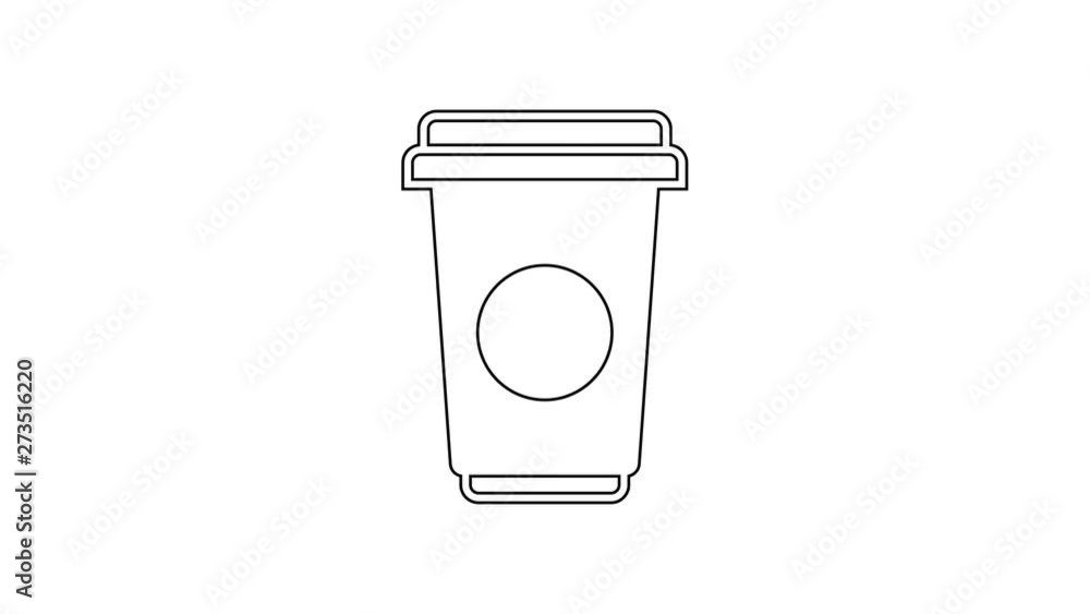 Black Coffee cup line icon on white background. Disposable coffee cup with hot coffee. 4K Video motion graphic animation Black Coffee cup line icon on white background. Disposable coffee cup with hot coffee. 4K Video motion graphic animation