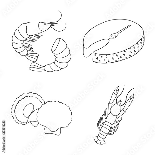 Vector design of food and sea sign. Set of food and healthy stock symbol for web. © pandavector
