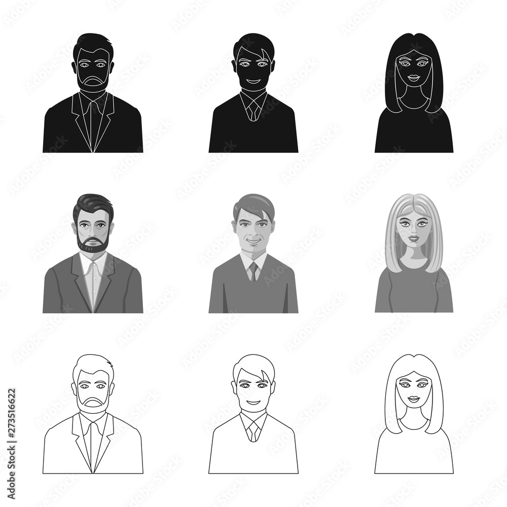 Vector design of hairstyle and profession logo. Set of hairstyle and character vector icon for stock. Vector design of hairstyle and profession logo. Set of hairstyle and character vector icon for stock.