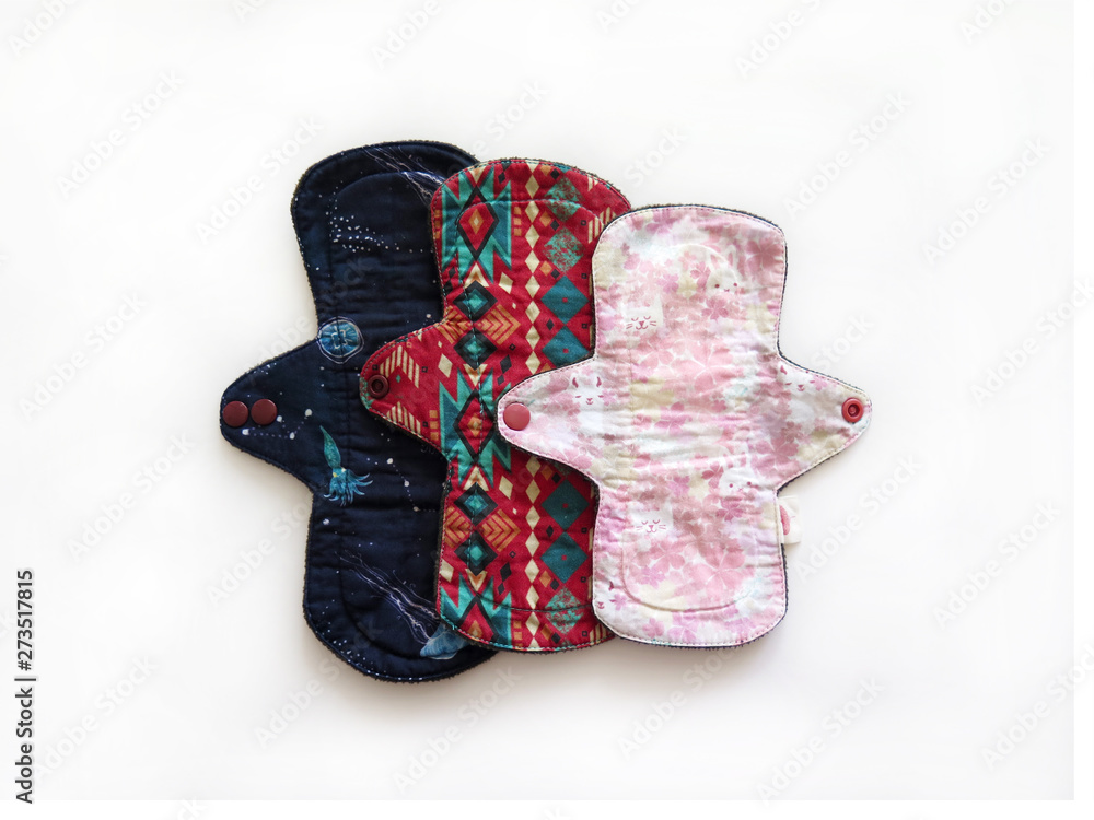 Reusable sanitary menstrual pads, Washable cloth pads after Using and  Washing, Eco Women Pads, Zero Waste Concept Stock Photo