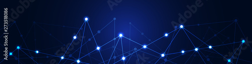 Website header or banner design with abstract geometric background and connecting dots and lines. Global network connection. Digital technology with plexus background and space for your text.