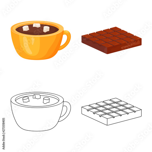 Vector illustration of food and yummy logo. Set of food and brown stock symbol for web.