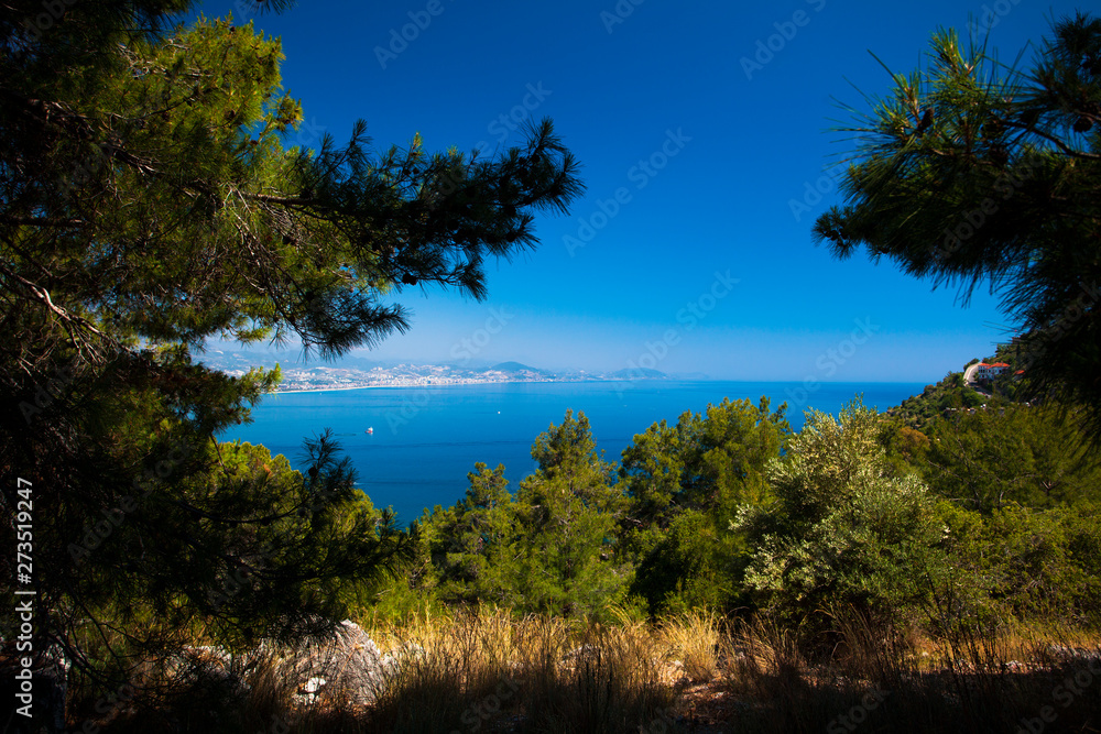 Beautiful view of the Mediterranean Sea, the mountains, the forest and the city. Turkey, Alanya. Beautiful view of the Mediterranean Sea, the mountains, the forest and the city. Turkey, Alanya.