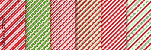 Cane candy pattern. Vector. Christmas stripes seamless background. Diagonal red green peppermint backdrop. Holiday traditional wrapping paper. Abstract texture. Sugar lollipop illustration.