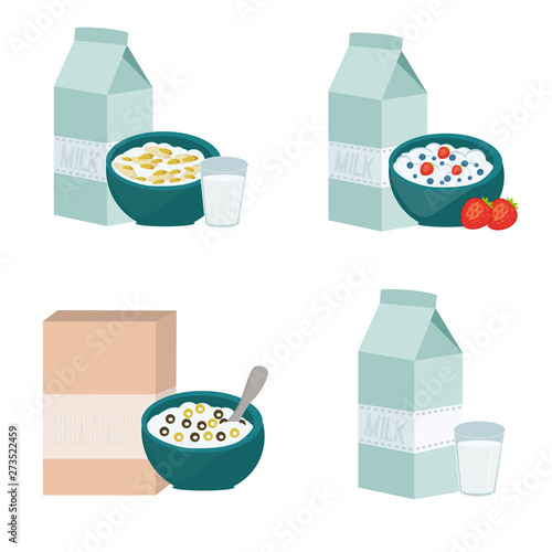 breakfast set of dry muesli in plates